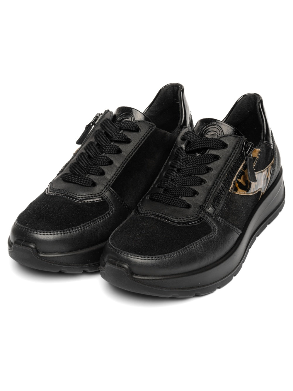 Ara New York Wide Trainers in Black with Leopard 12-25112-10