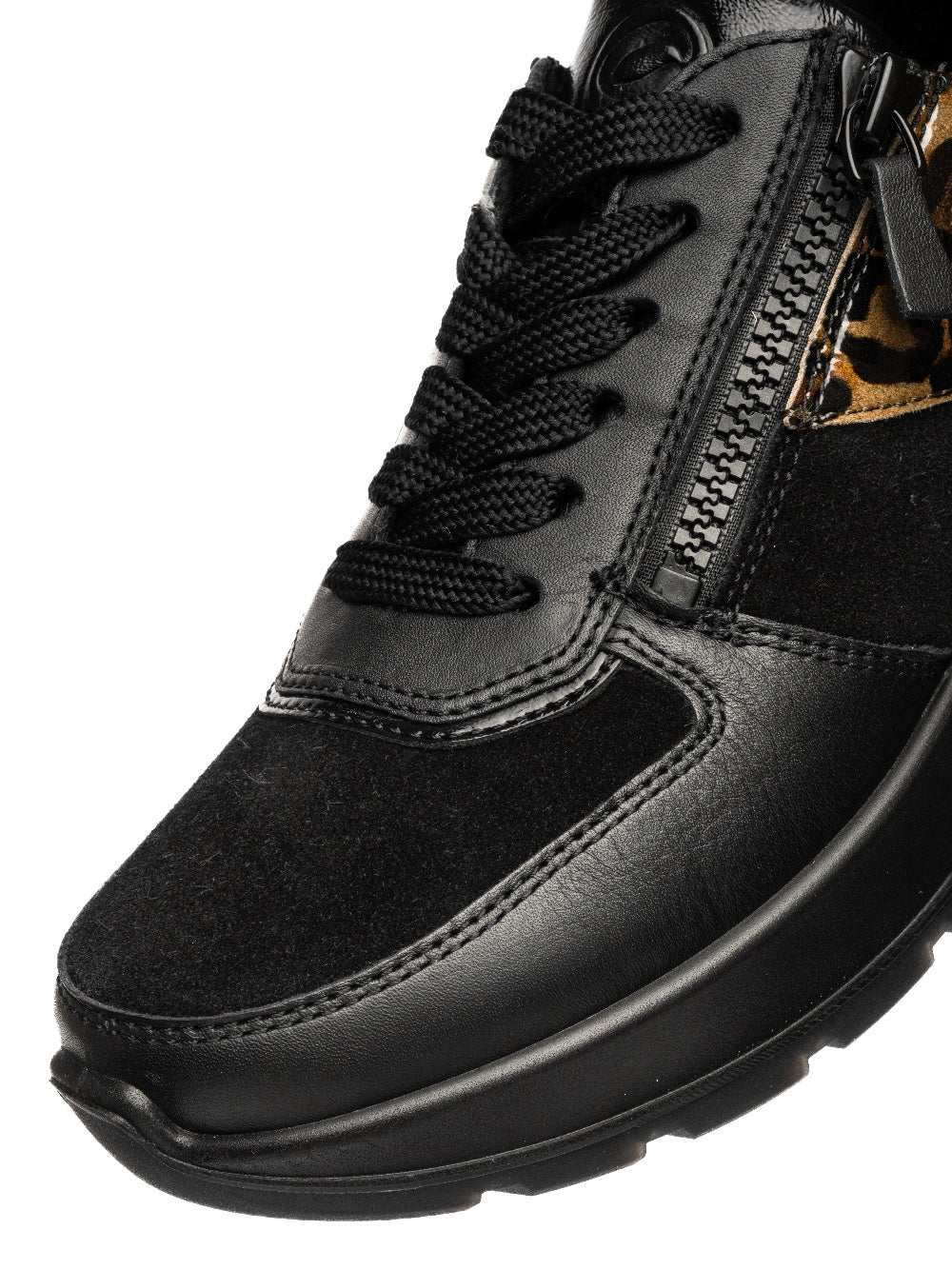 Ara New York Wide Trainers in Black with Leopard 12-25112-10