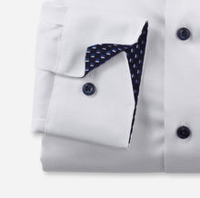 Load image into Gallery viewer, Olymp 1262 44 00 | Textured Weave White Shirt with Navy Trim in Modern Fit