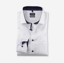 Load image into Gallery viewer, Olymp 1262 44 00 | Textured Weave White Shirt with Navy Trim in Modern Fit