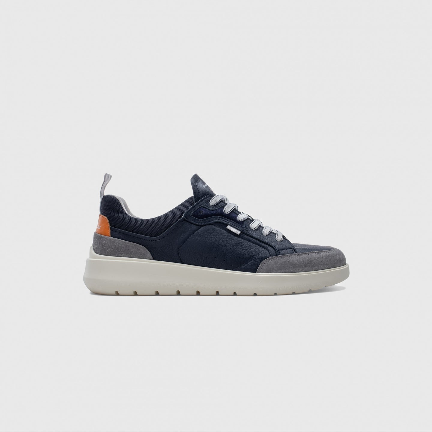 Ambitious 12806 | Navy Casual Leather Shoes with Grey Suede & Orange Contrast