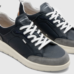Ambitious 12806 | Navy Casual Leather Shoes with Grey Suede & Orange Contrast