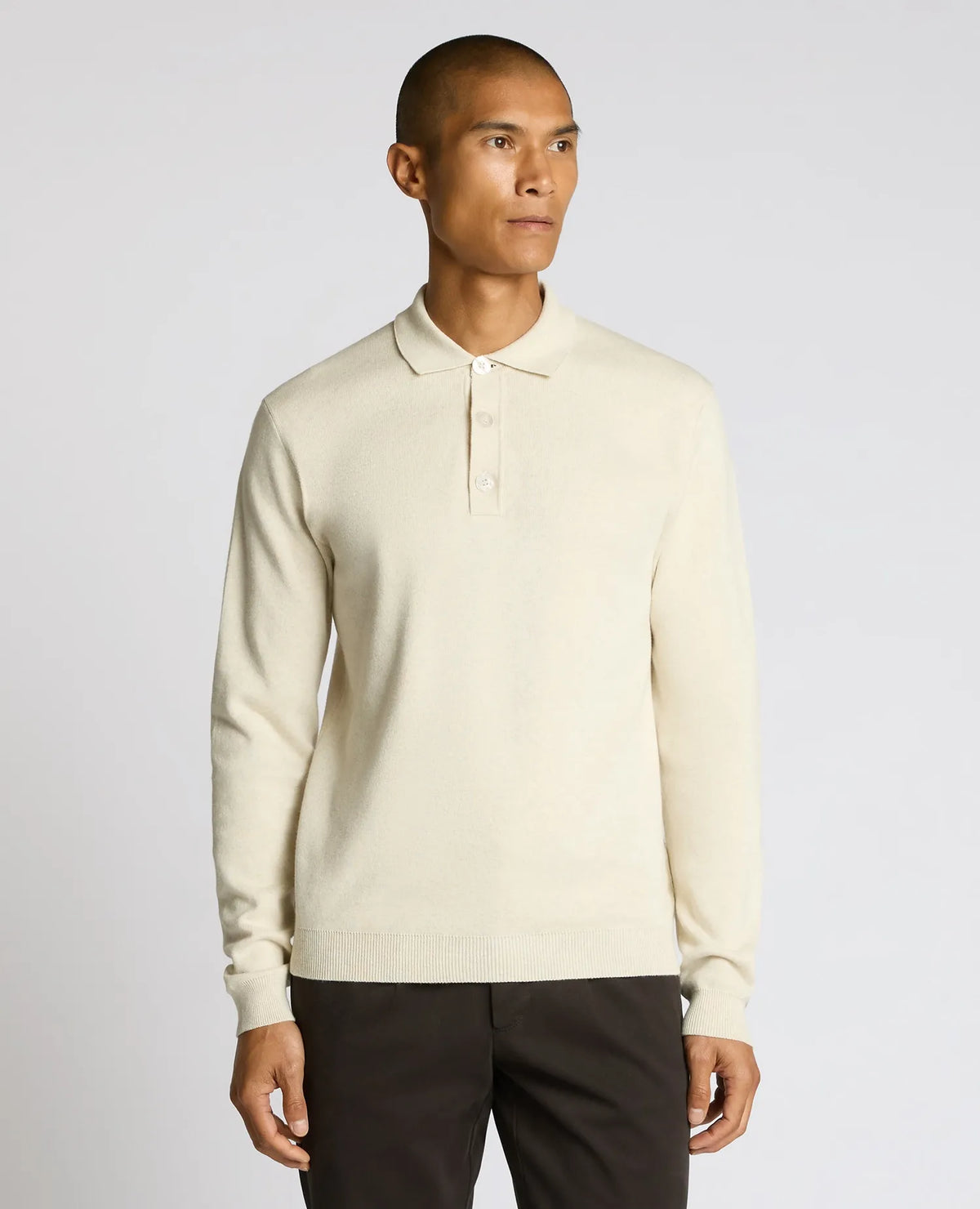 Remus Uomo Stone Beige Long Sleeve Polo 58690 91