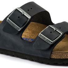 Load image into Gallery viewer, Birkenstock 0752483 | Arizona Natural Oiled Leather Soft Bed Sandals in Black