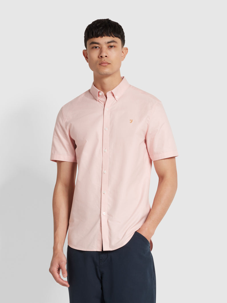 Farah f4wsb061 686 | Short Sleeve Slim Fit Brewer Shirt in Powder Pink