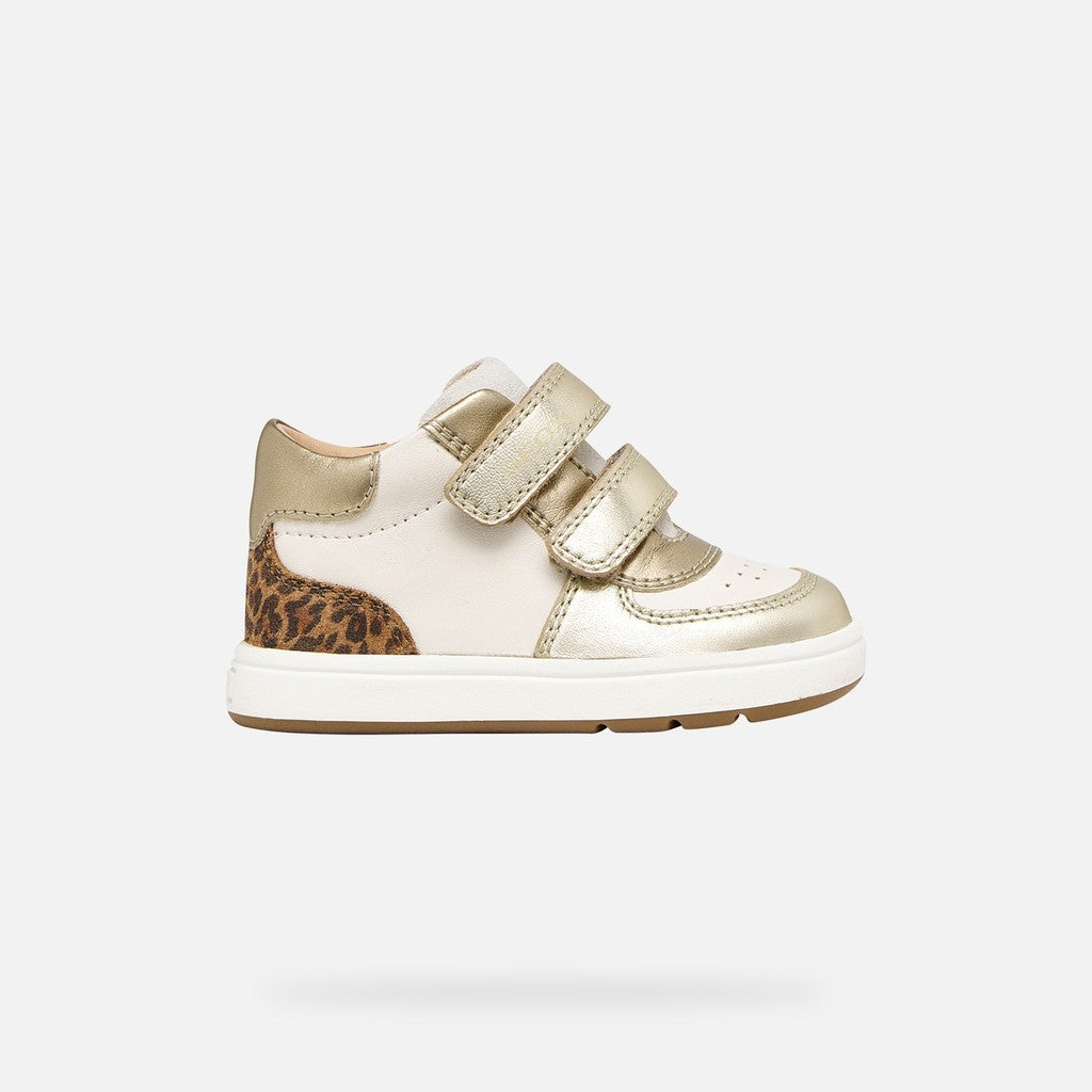 Geox Ivory Gold Girls Velcro Trainers B564CA