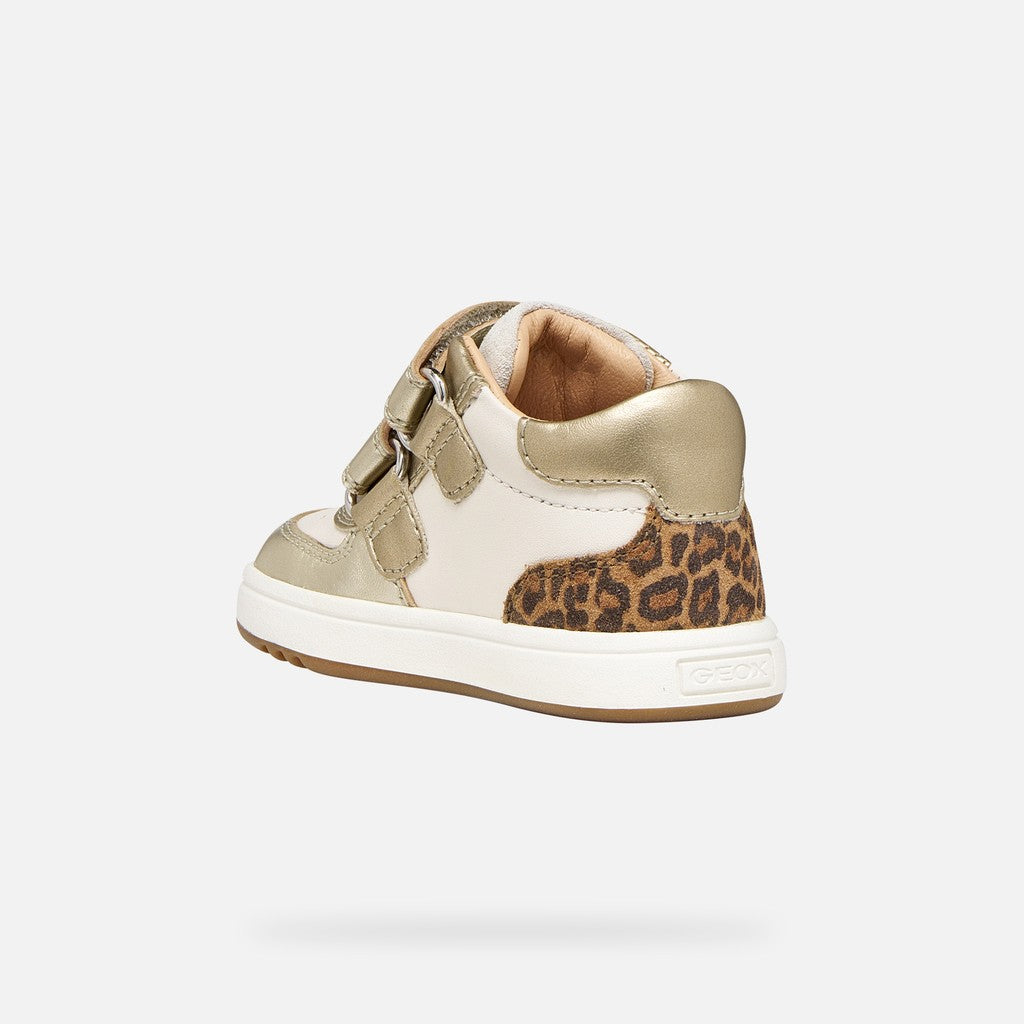 Geox Ivory Gold Girls Velcro Trainers B564CA