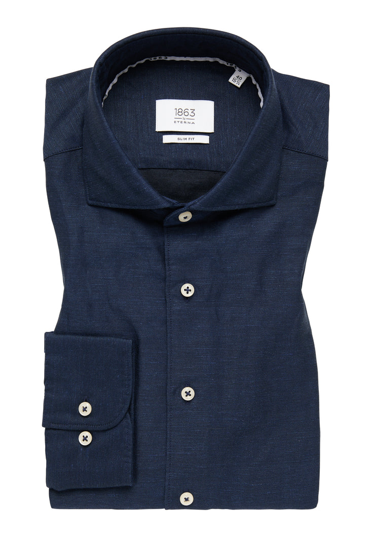 Eterna 2355 fs82 19 | Slim Fit Super Soft Cotton Linen Mix Shirt in Navy