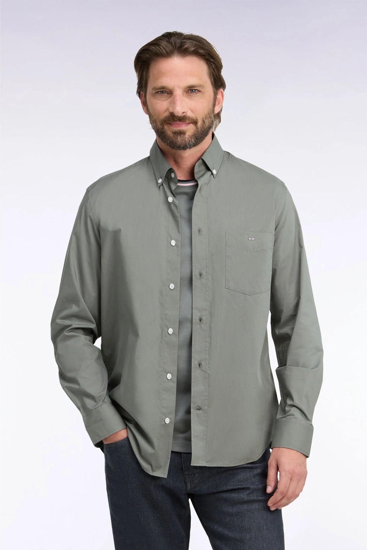 Eden Park Khaki Green Oxford Shirt H26CHECL0008 kaf8