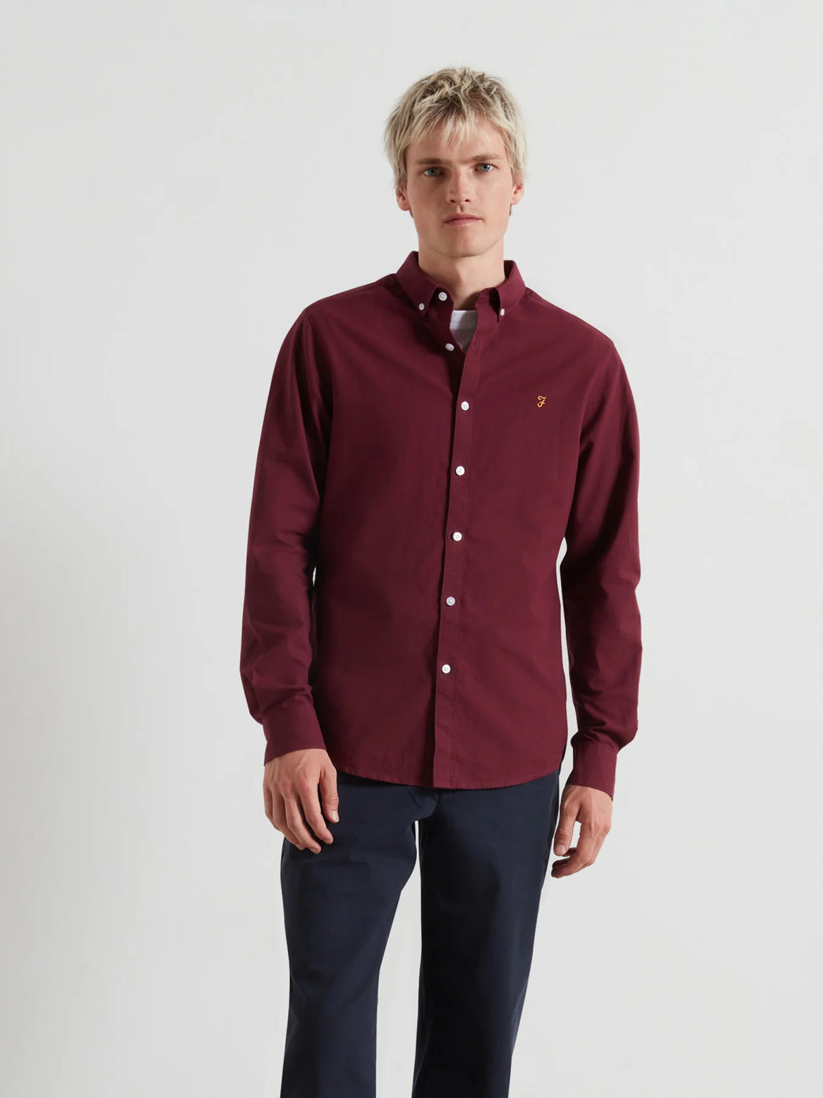 Farah Burgundy Slim Fit Shirt f4wsb060 507