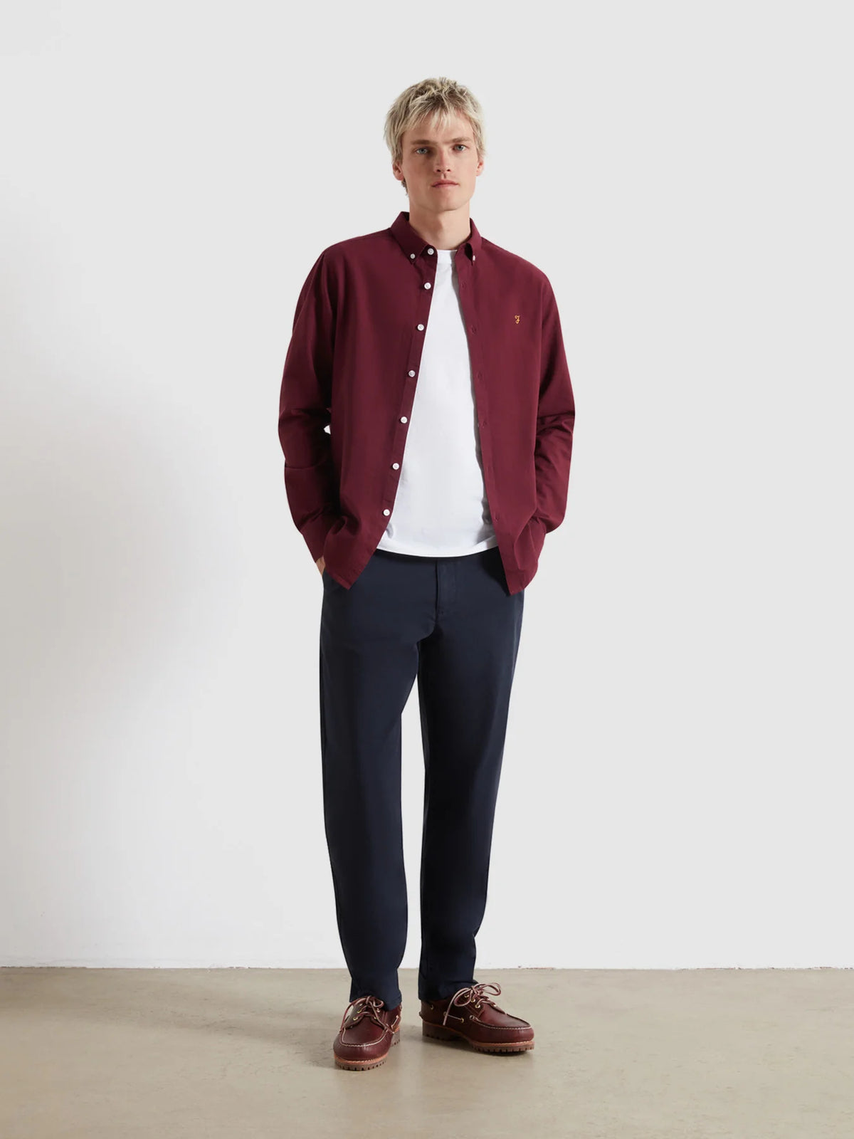 Farah Burgundy Slim Fit Shirt f4wsb060 507