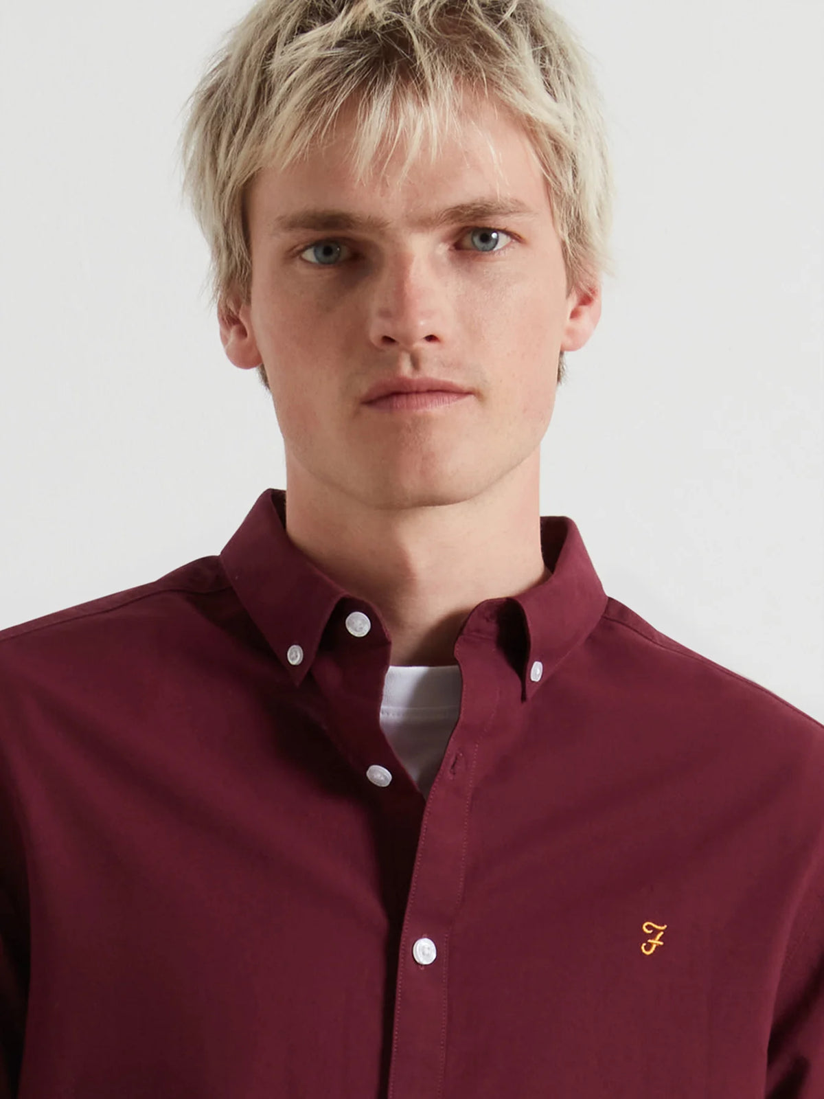 Farah Burgundy Slim Fit Shirt f4wsb060 507