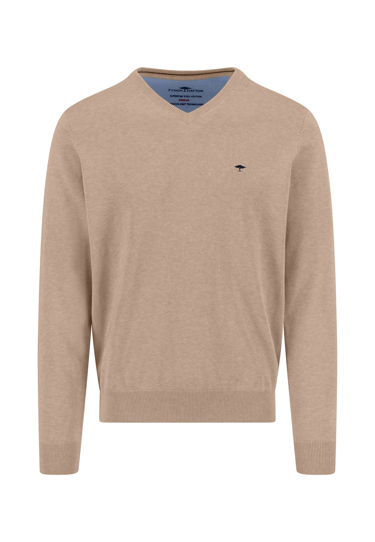 Fynch Hatton Taupe Beige V Neck Jumper sfpk 211 864