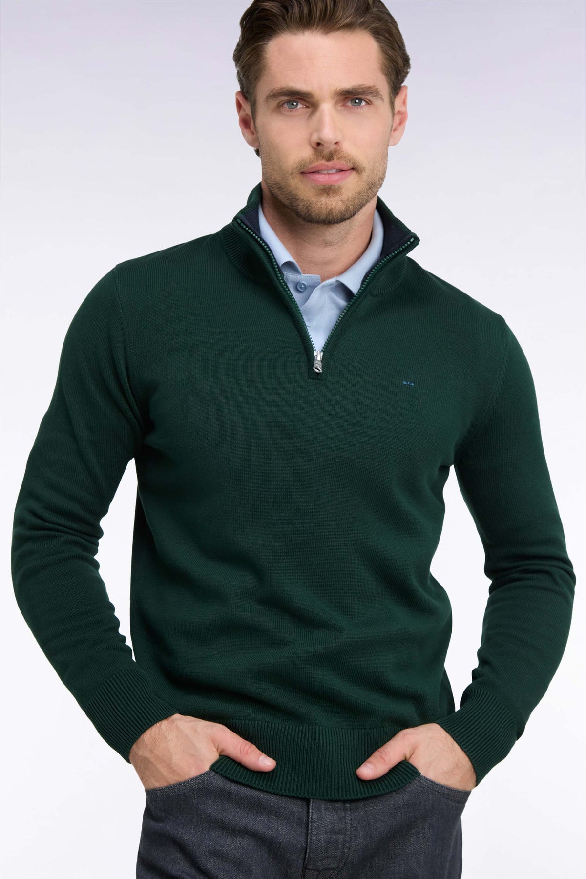 Eden Park Forest Green Zip Cotton Knit H26MAIPU0011 vef21
