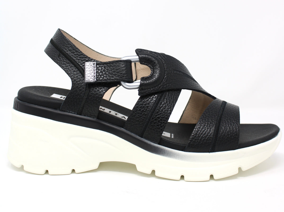 Hispanitas Black Wedge Sandals HV264570