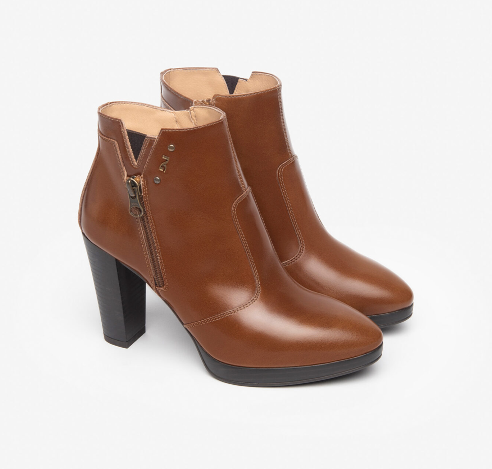 Nero Giardini I308253D Cuoio 9.5cm Cone Heel Leather Boots with Zip in Cognac