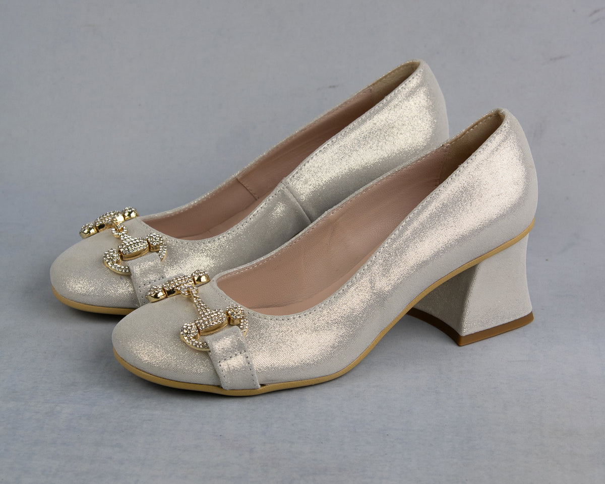 Gold block heel court on sale shoes