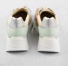 Load image into Gallery viewer, Wonders E6741 Cream | Cream &amp; Aqua Wedge Trainers with Embossed W