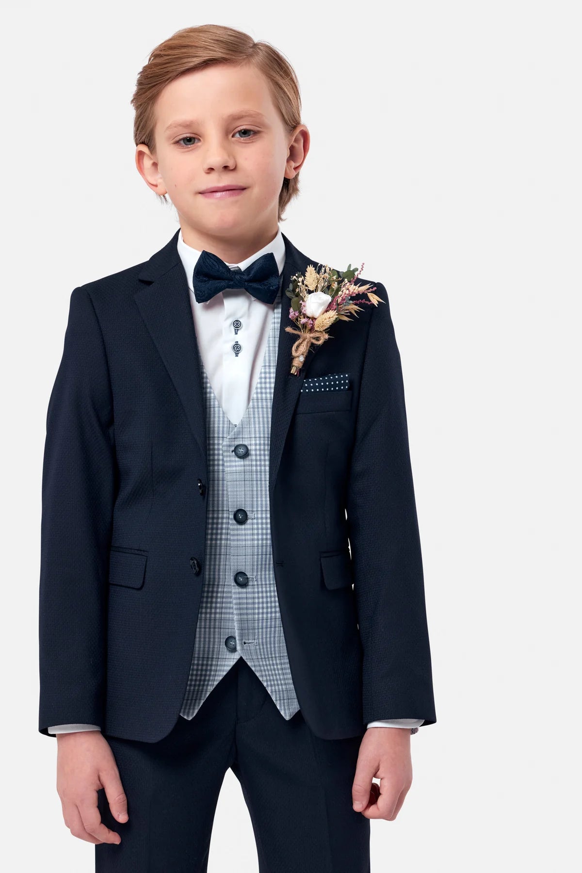 Benetti Navy Boys Suit with Contrast Check Waistcoat Antoine