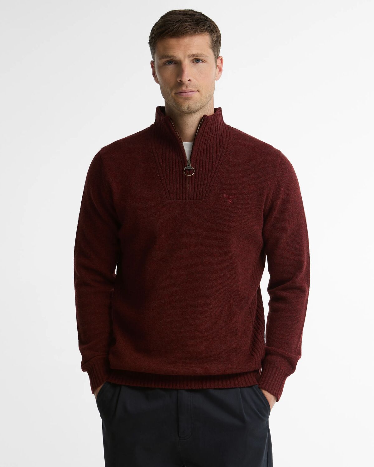 Barbour Plum Red Lambswool Zip Jumper mkn0339 BR57