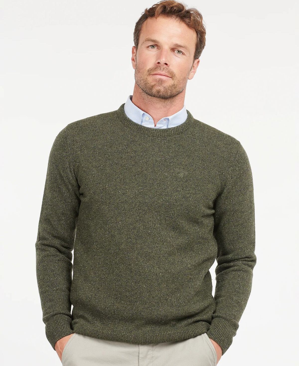 Barbour Tisbury Seaweed Green Fleck Crew Knit mkn0844 GN79