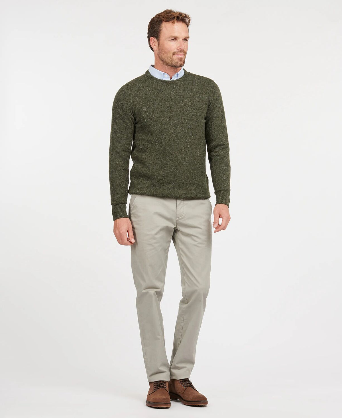 Barbour Tisbury Seaweed Green Fleck Crew Knit mkn0844 GN79