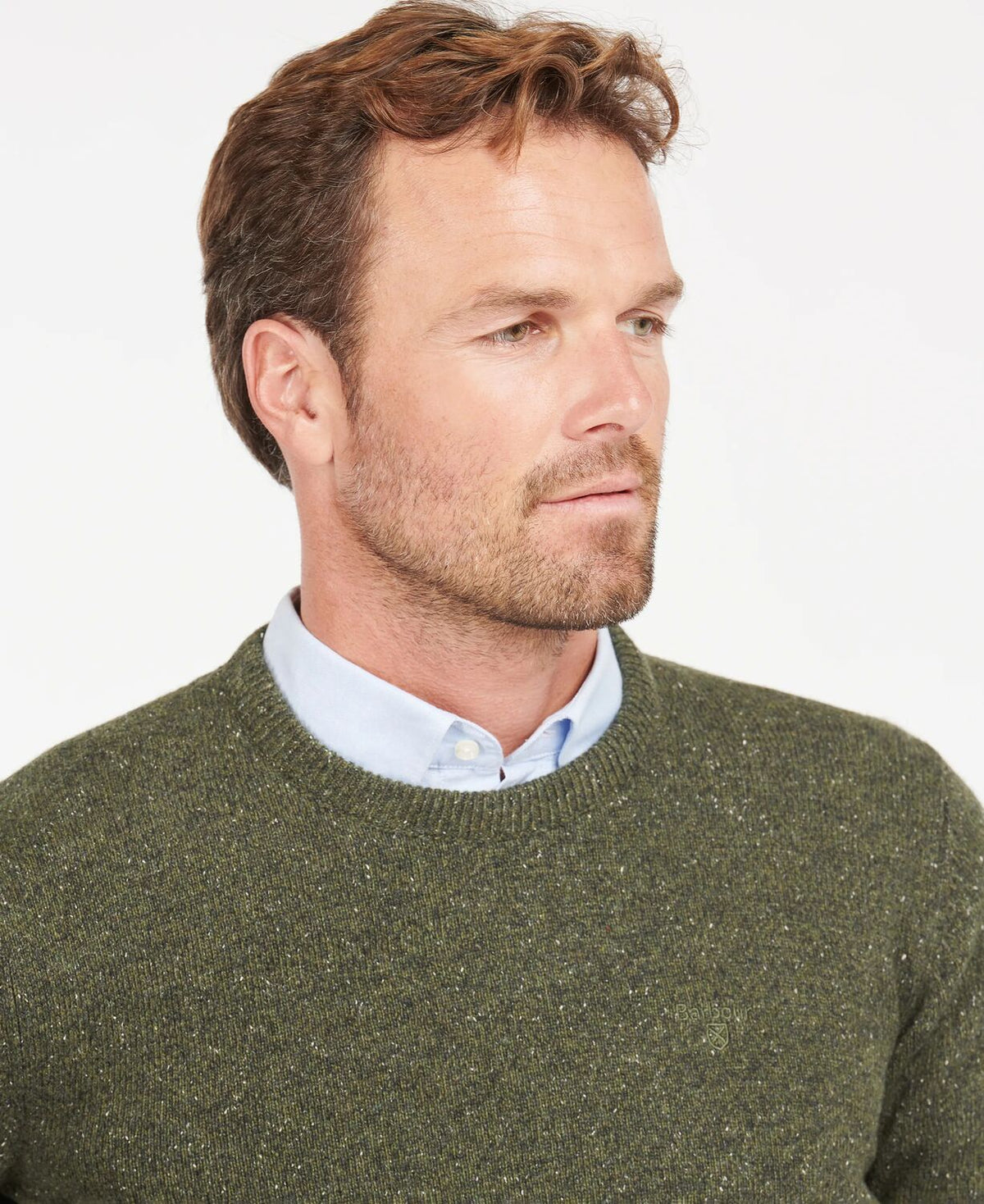 Barbour Tisbury Seaweed Green Fleck Crew Knit mkn0844 GN79