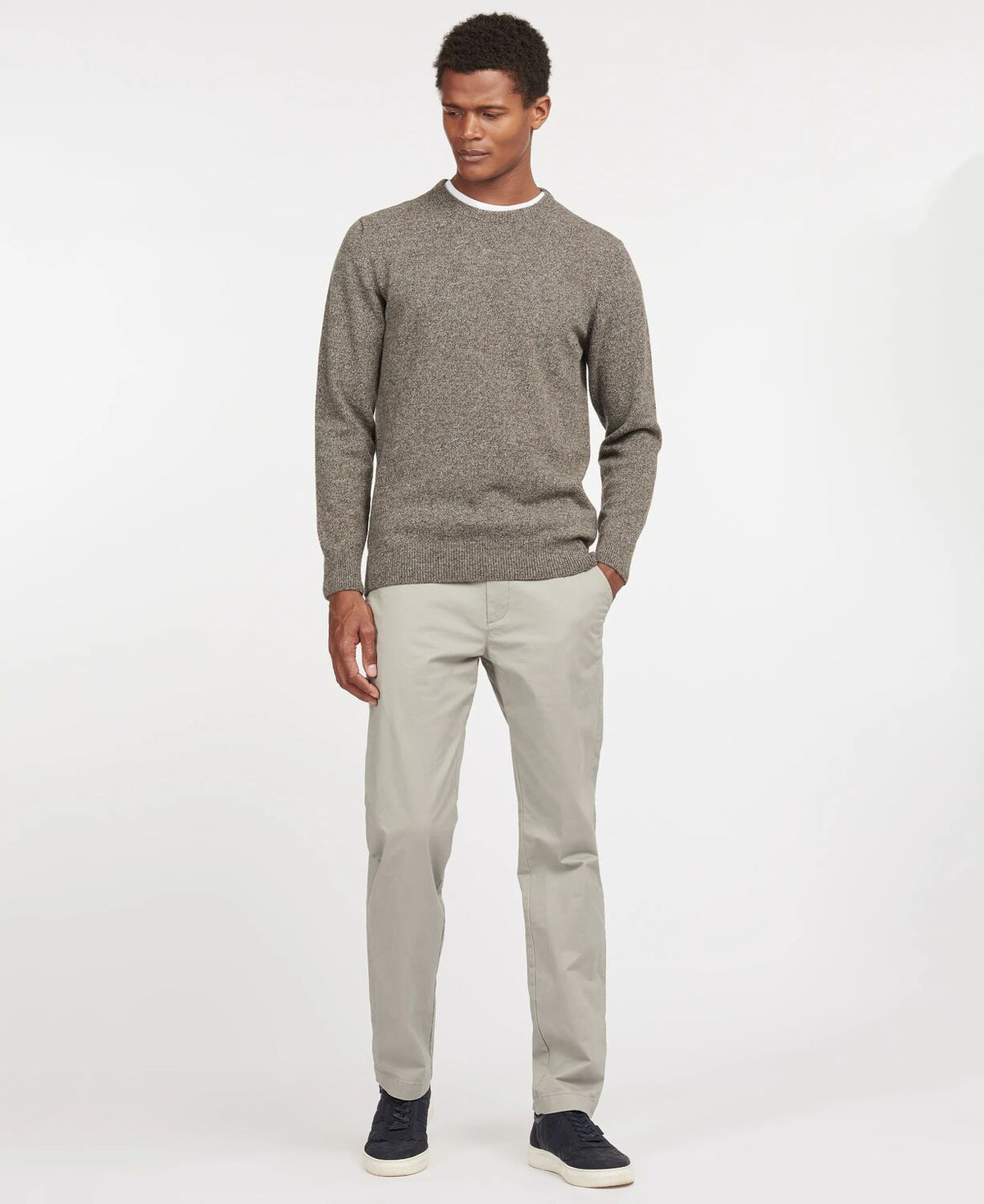 Barbour Tisbury Fog Grey Fleck Crew Knit mkn0844 gy78