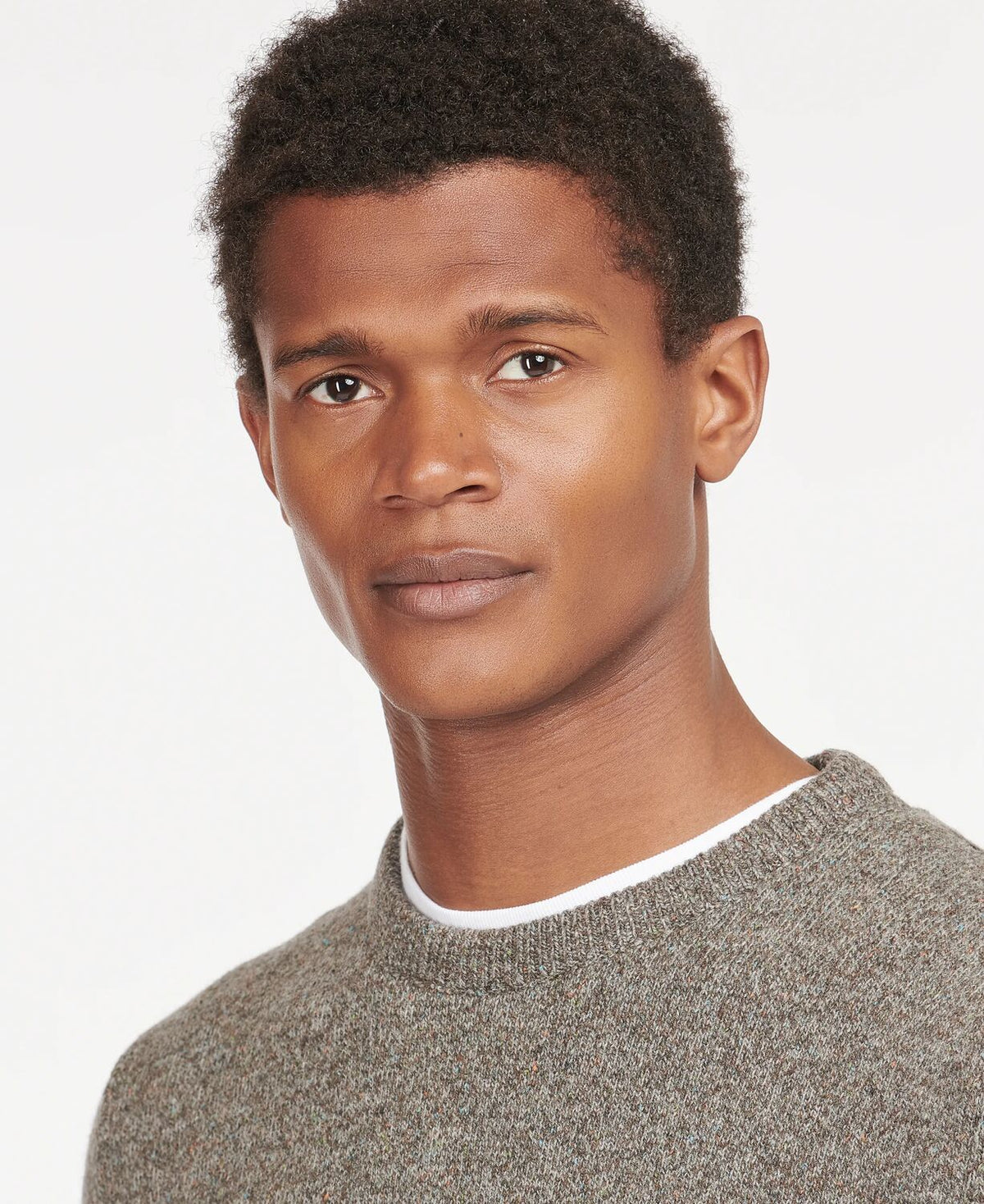 Barbour Tisbury Fog Grey Fleck Crew Knit mkn0844 gy78