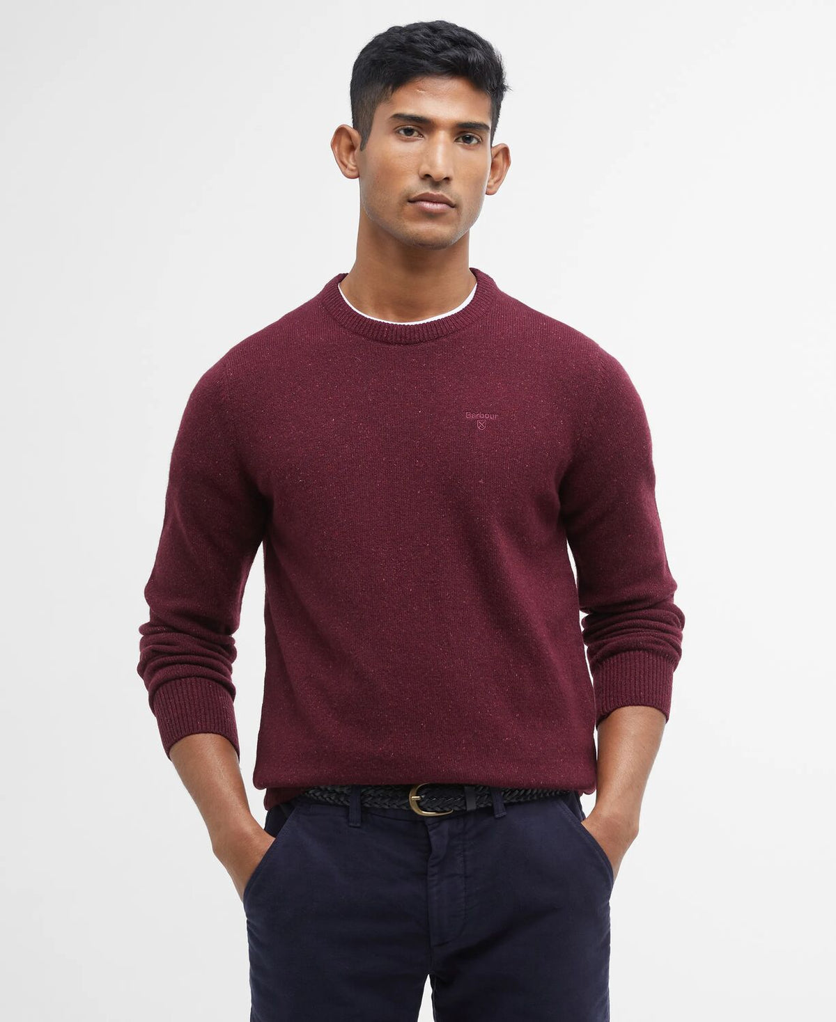 Barbour Tisbury Wine Red Fleck Crew Knit mkn0844 re56
