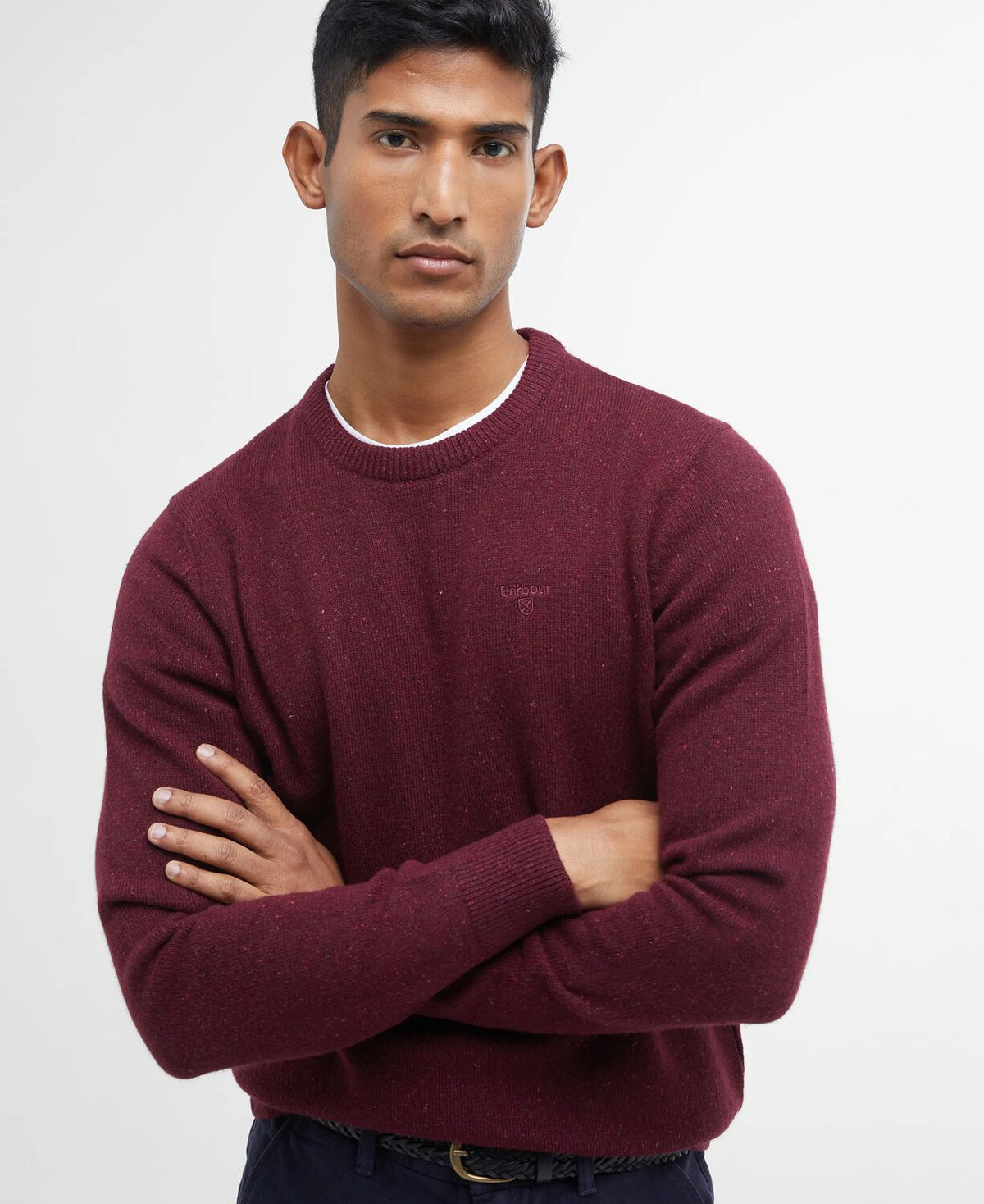 Barbour Tisbury Wine Red Fleck Crew Knit mkn0844 re56