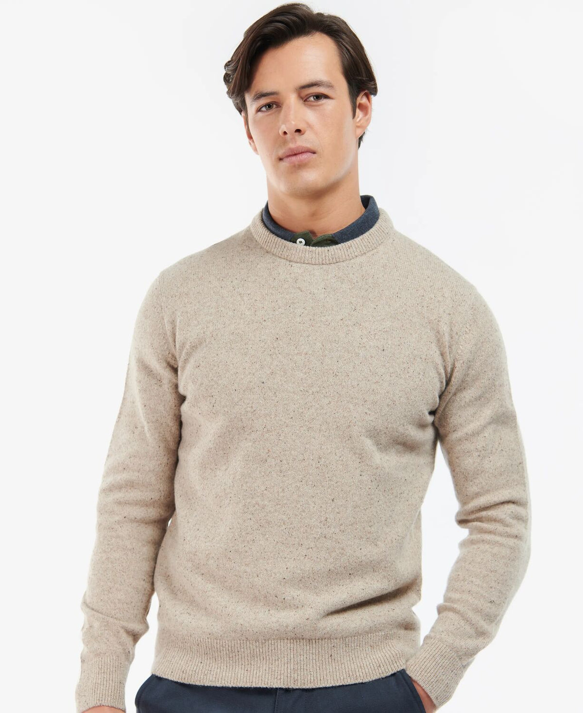 Barbour Tisbury Stone Beige Fleck Crew Knit mkn0844 st51