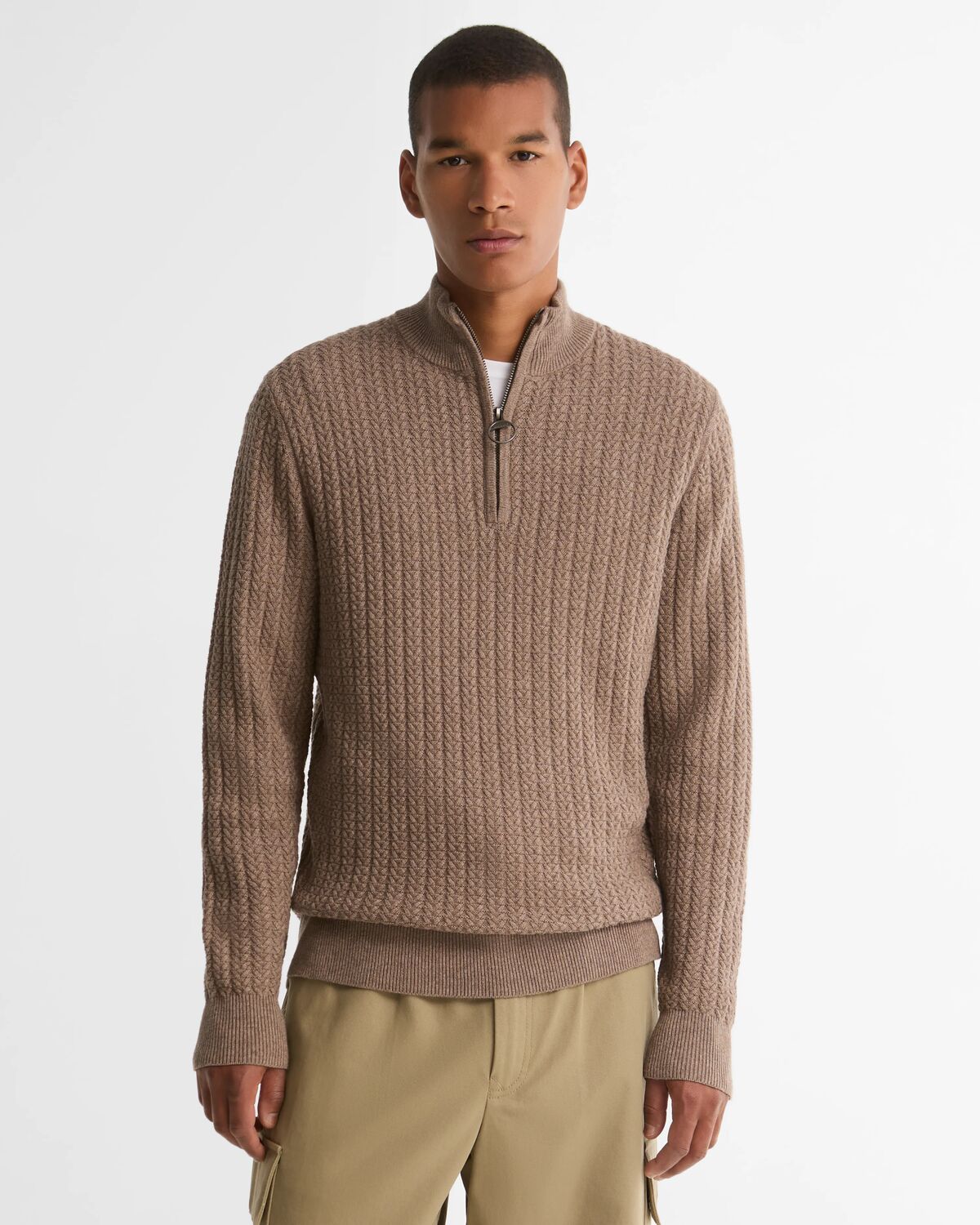 Barbour Stone Beige Herringbone Zip Jumper MKN1747 st51