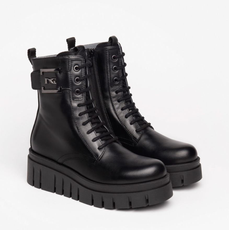 Nero Giardini I309092D Nero Lace Zip Biker Style Boots in Black with 5.5cm Wedge Heel