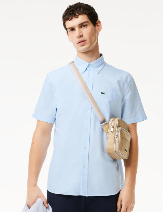 Lacoste ch1917 f6z | Short Sleeve Oxford Regular Fit Shirt in Sky Blue