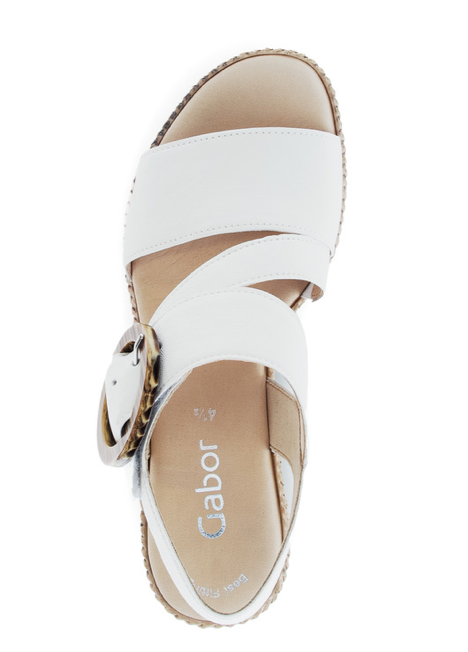 Gabor Wedge Sandals with Velcro Fastening in Latte White