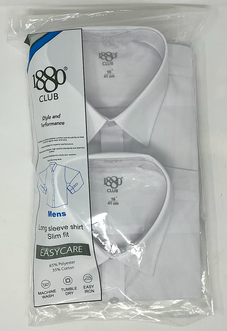 2 Pack 1880 Club Long Sleeve White School Shirts 25300 01