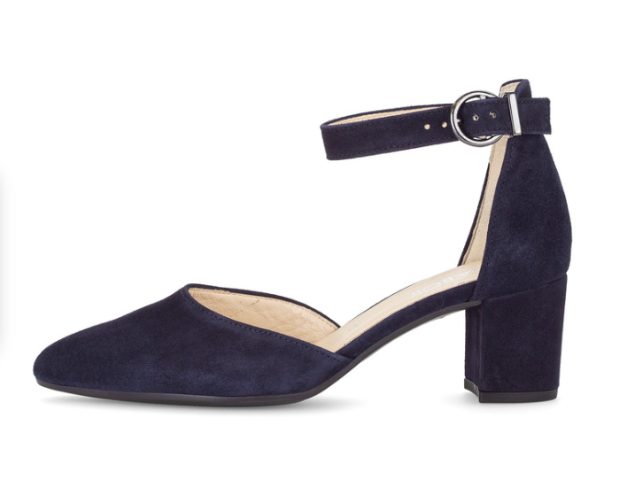Gabor Pointed Toe Block Heel Pumps in Navy Suede 81.340.16