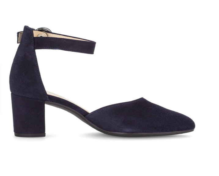 Gabor Pointed Toe Block Heel Pumps in Navy Suede 81.340.16