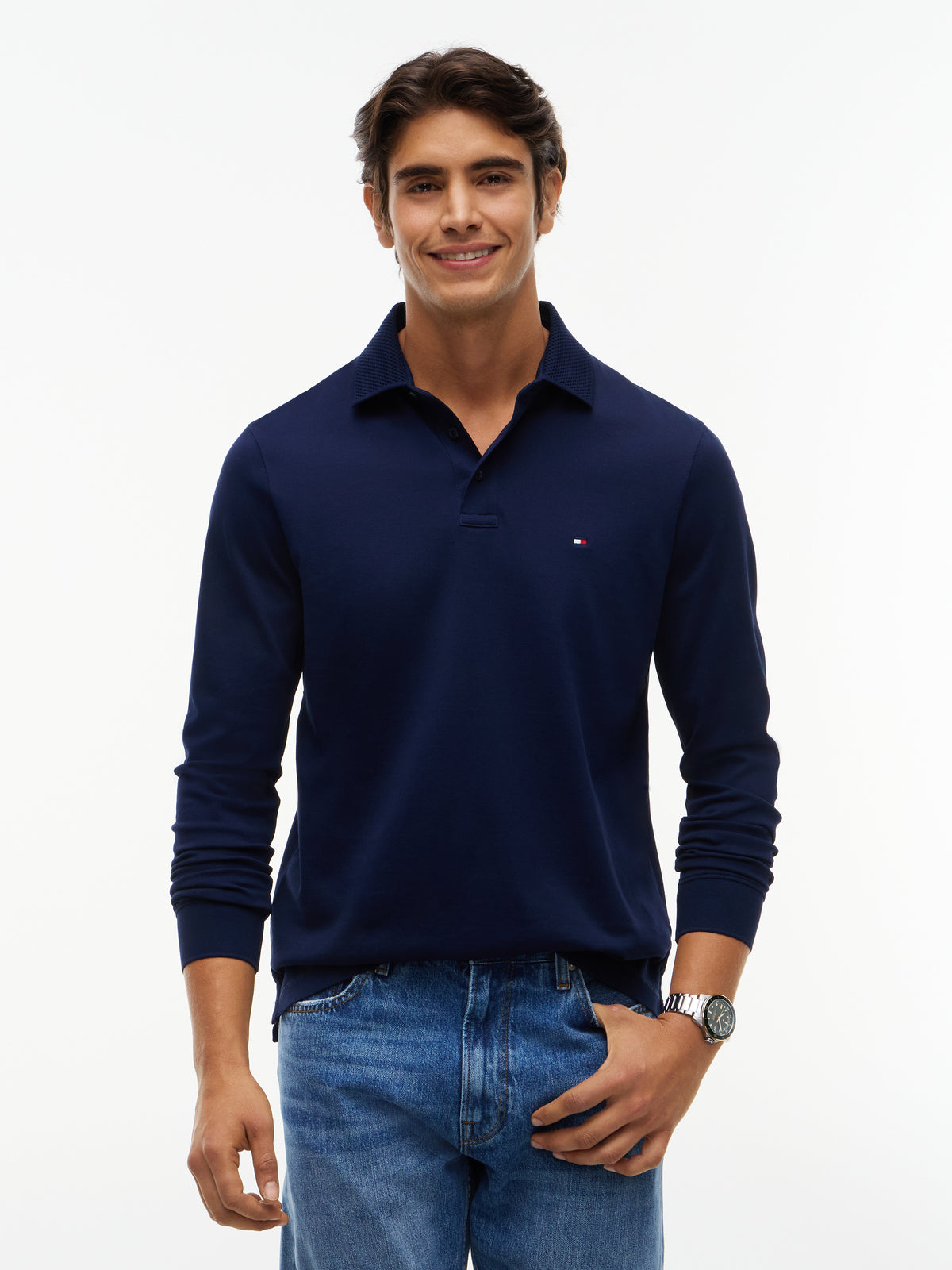 Tommy Hilfiger Navy Long Sleeve Polo MW0MW44649 DCC
