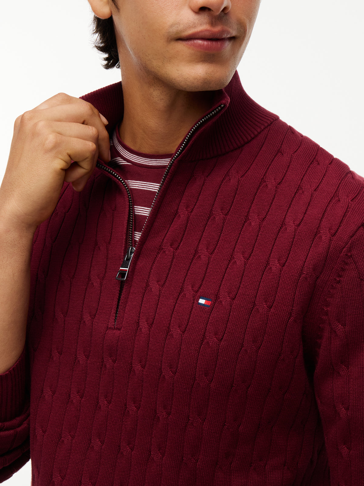 Tommy Hilfiger Burgundy Cable Zip Knit MW0MW36532 vlp
