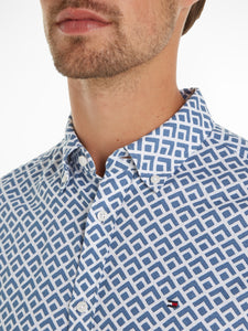 Tommy Hilfiger mw0mw35238 0GY | Slim Fit Geo Print Short Sleeve Shirt in Blue