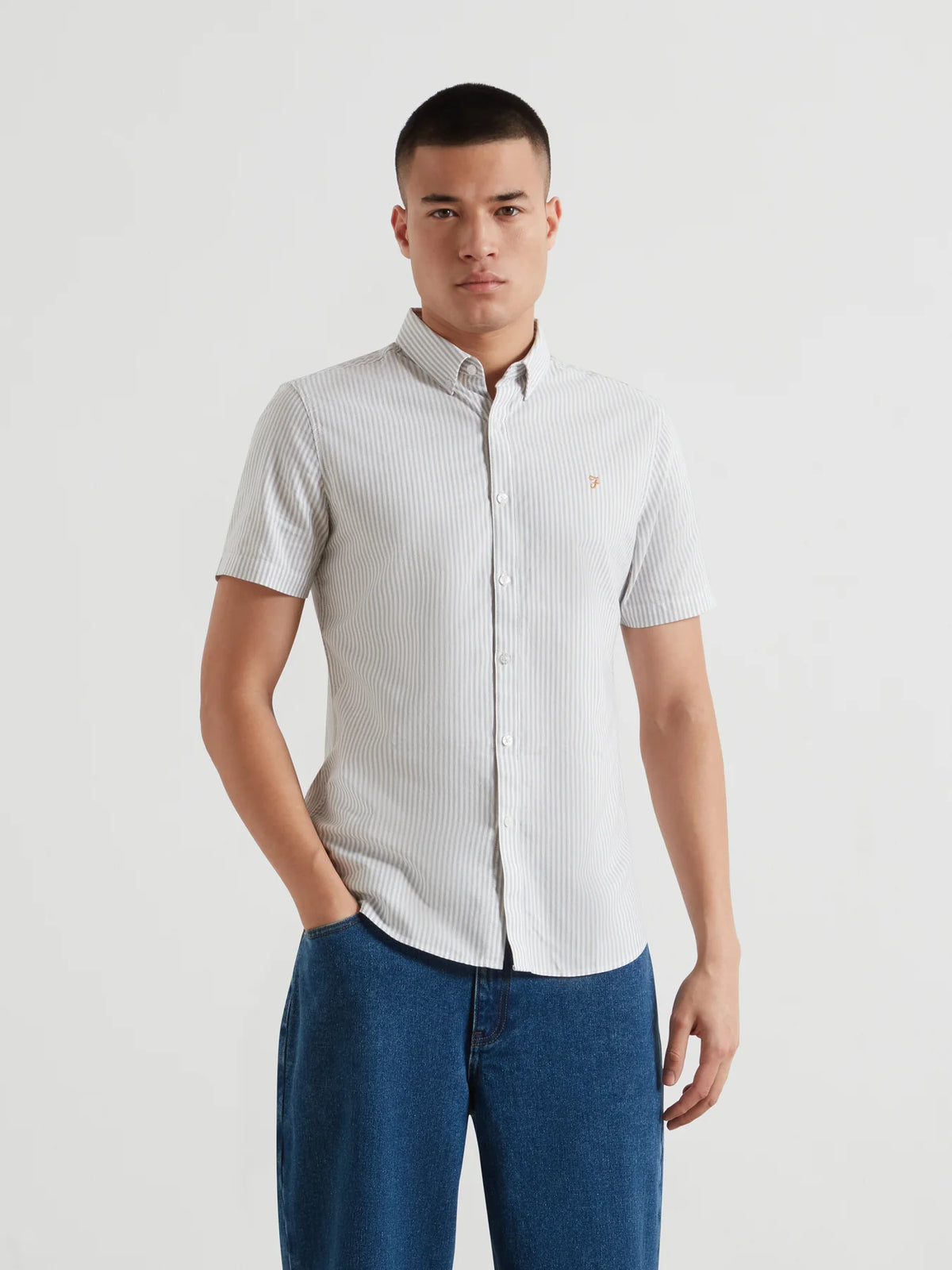 Farah Slim Fit Green Striped Shirt f4wmd006 335