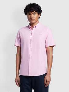 Farah f4wsb061 609 | Brewer Slim Fit Short Sleeve Shirt in Coral Pink