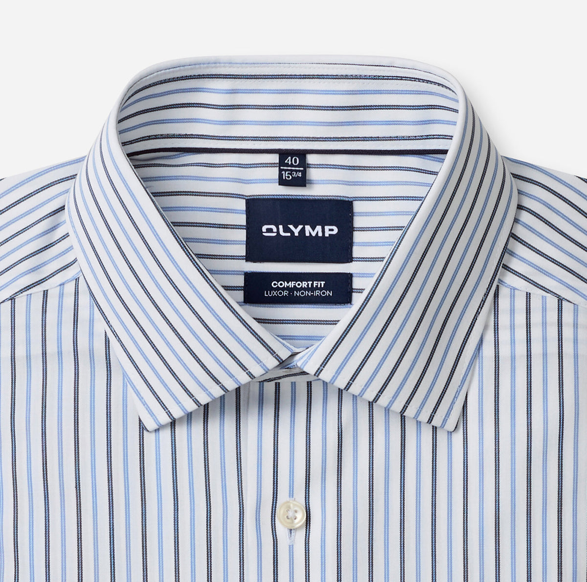 Olymp Comfort Fit White Shirt with Navy Blue Stripes 1146 24 11