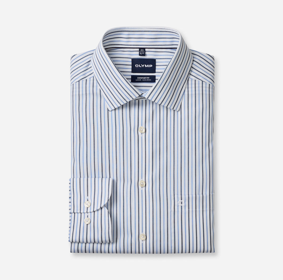 Olymp Comfort Fit White Shirt with Navy Blue Stripes 1146 24 11