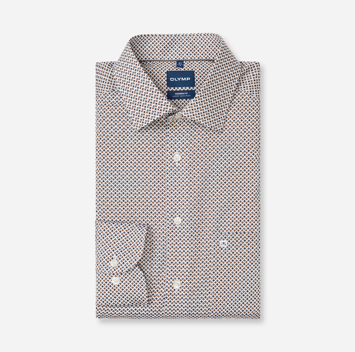 Olymp Printed Brown Beige Shirt 1308 24 27