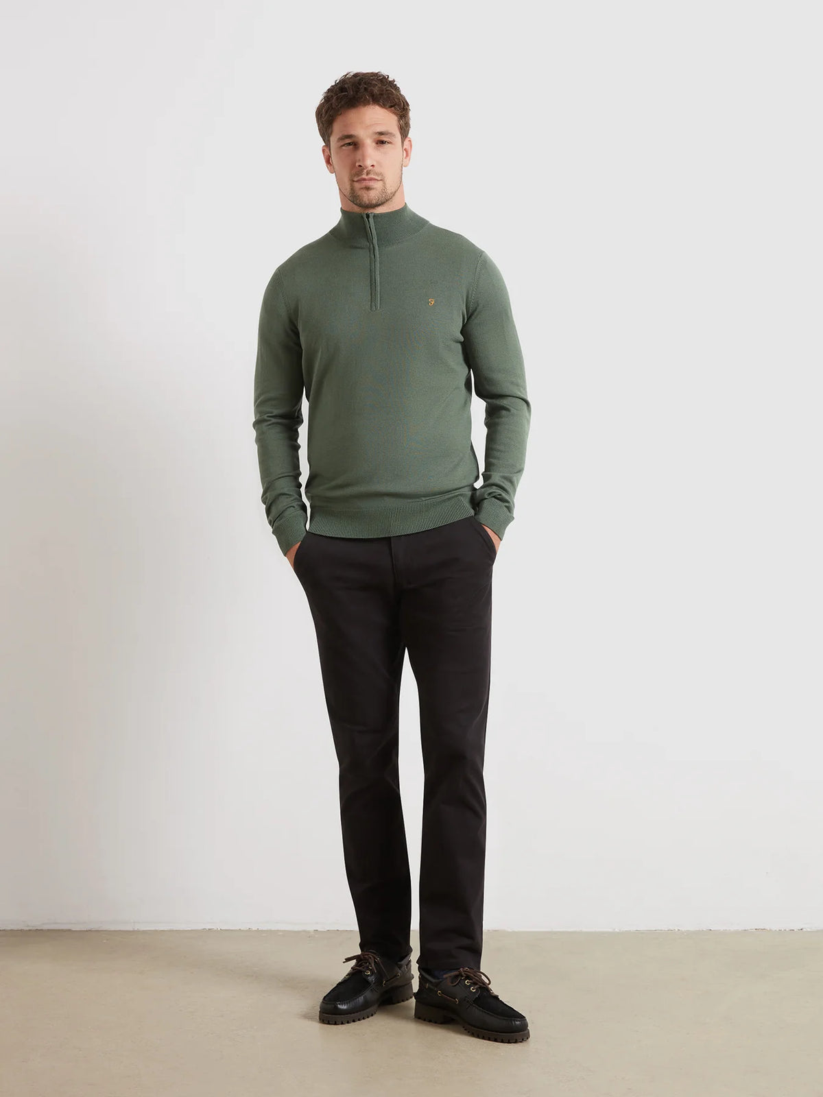 Farah Rosemary Green Merino Zip Knit F4GF9082 300