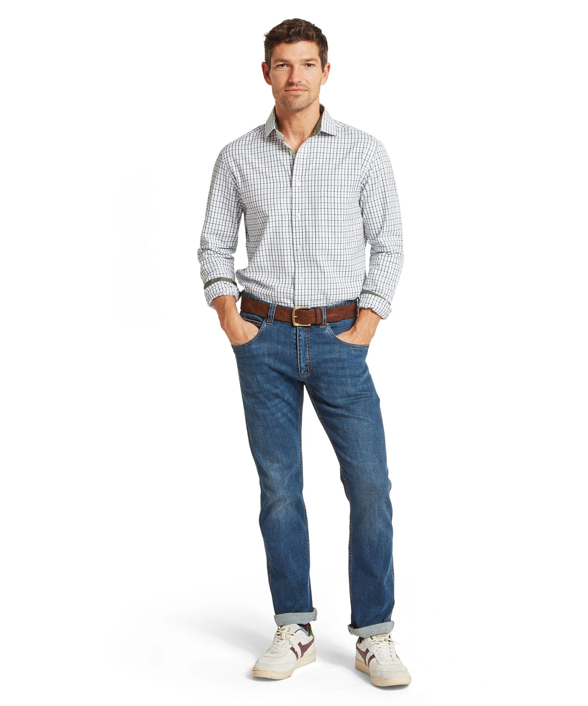Schoffel Khaki Green Navy Check Shirt 20-4073 8376