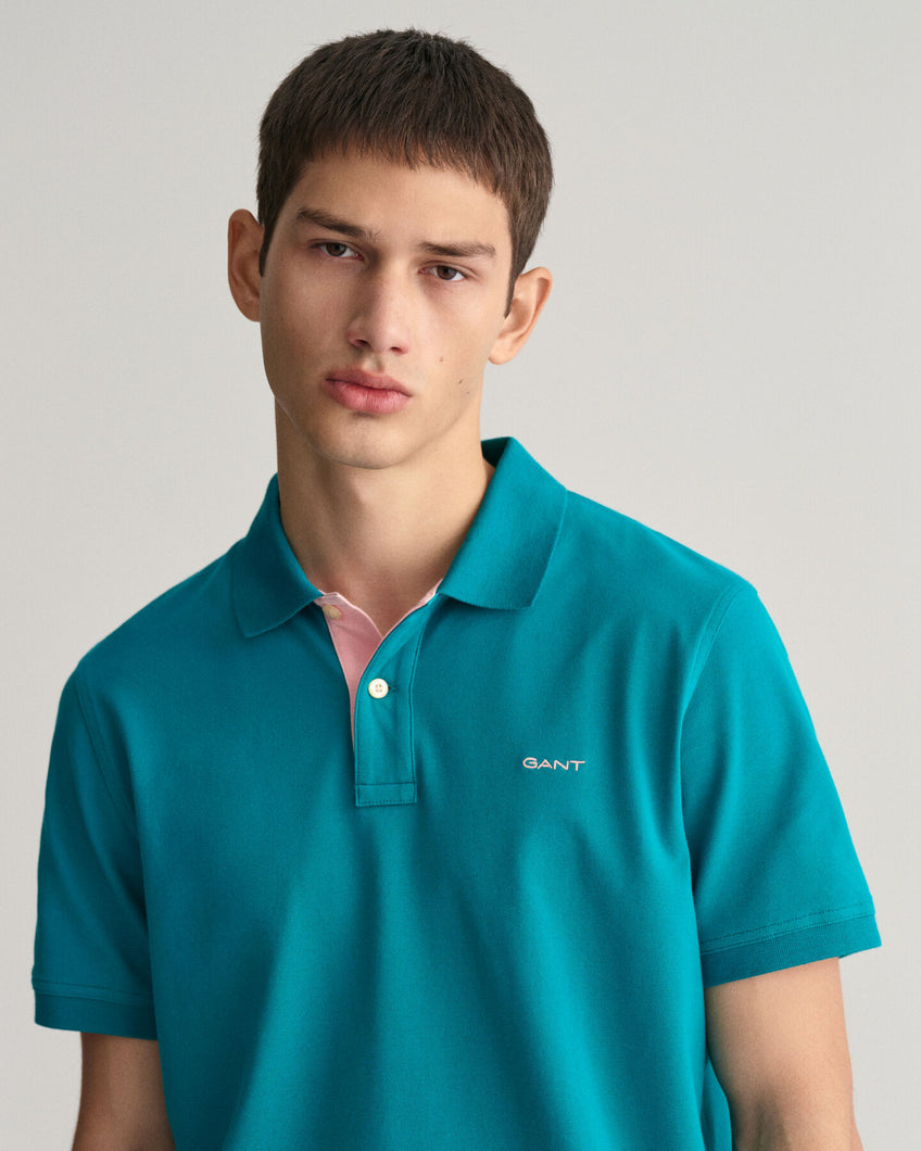 Gant 2062026 340 | Contrast Pique Polo Shirt in Ocean Turquoise